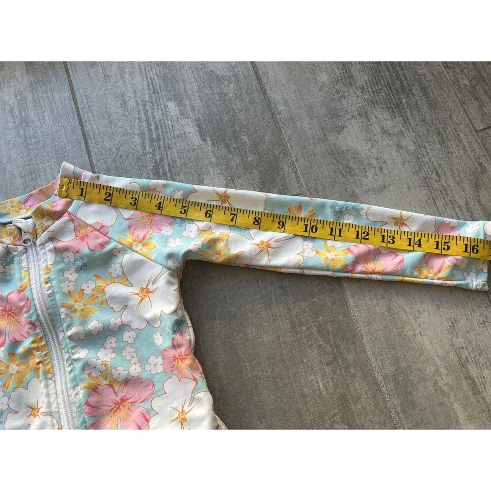 Los Angeles Boutique Girls Floral One Piece Zip Front Long Sleeve Swim Beach 4-5